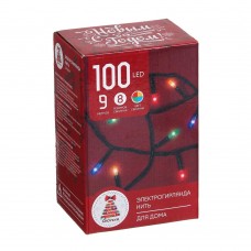 Гирлянда электрическая Вьюн 9м, 100 LED-призма, мульти.8 реж,черн. провод 220В СНОУ БУМ